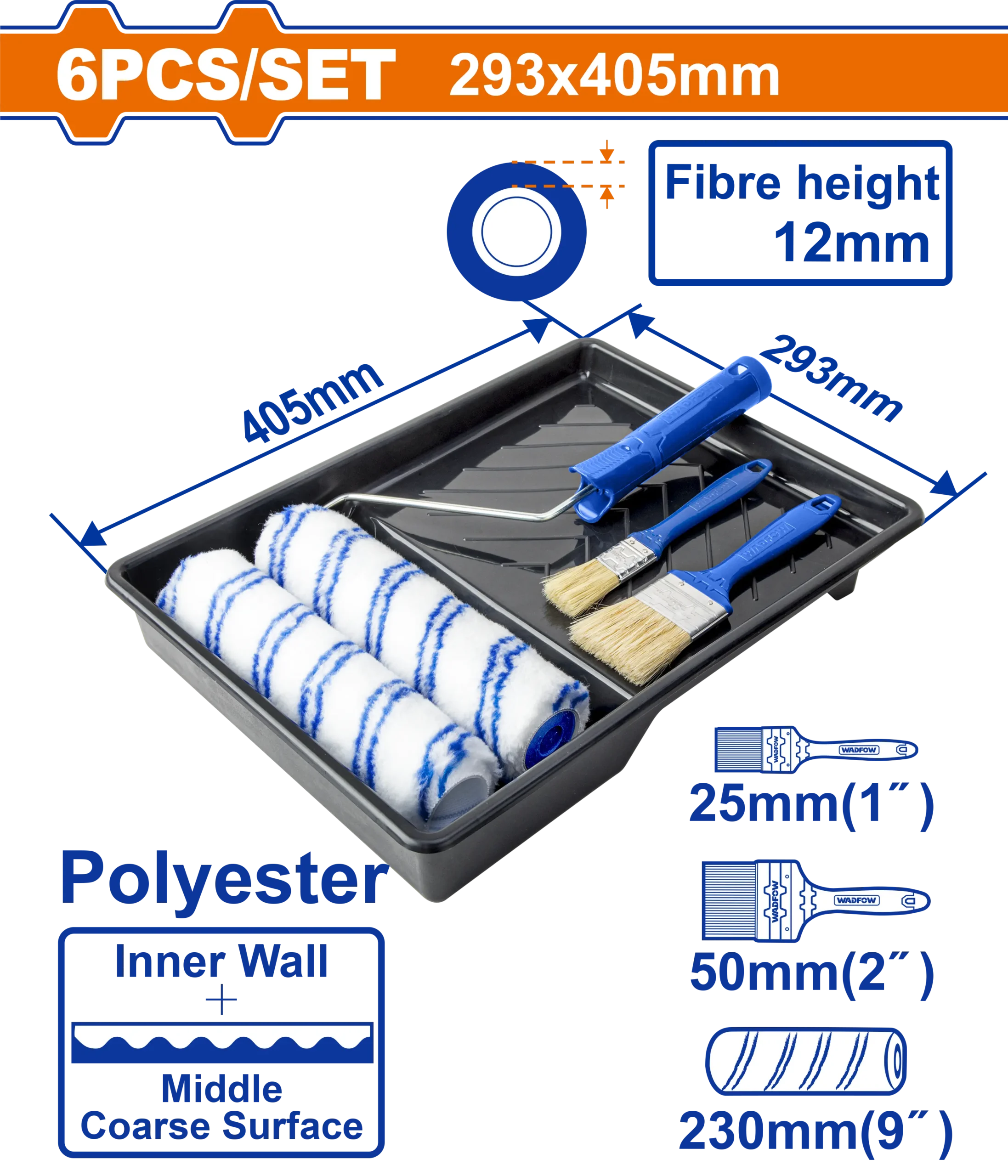 SET DE RODILLOS Y BROCHAS CON BANDEJA 6 EN 1 WADFOW