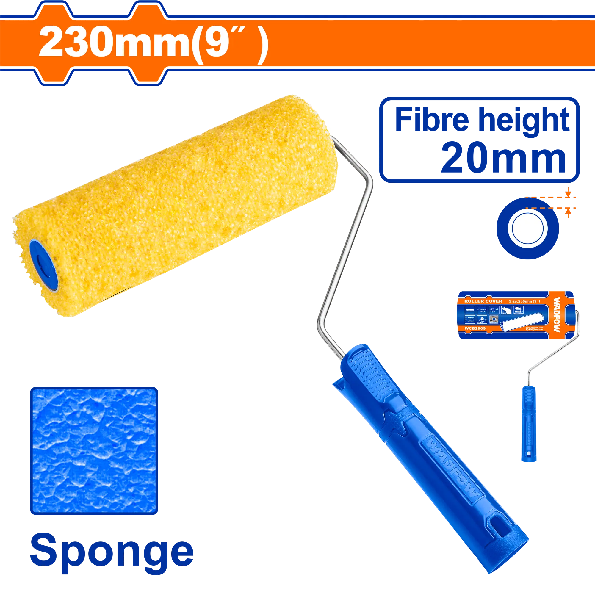 RODILLO PINTURA DE ESPONJA 9 pulgadas VASTAGO 5,3MM WADFOW