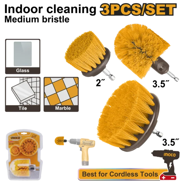 JUEGO DE CEPILLOS CERDAS MEDIANAS 3 PCS INGCO