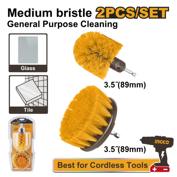JUEGO DE CEPILLOS CERDAS MEDIANAS 2 PCS 3.5"" INGCO