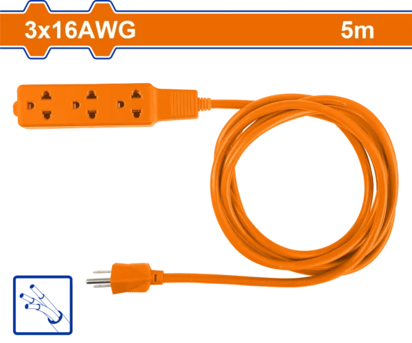 EXTENSION 3X16 -5MTS NARANJA 3 SERVICIOS TOMA WADFOW