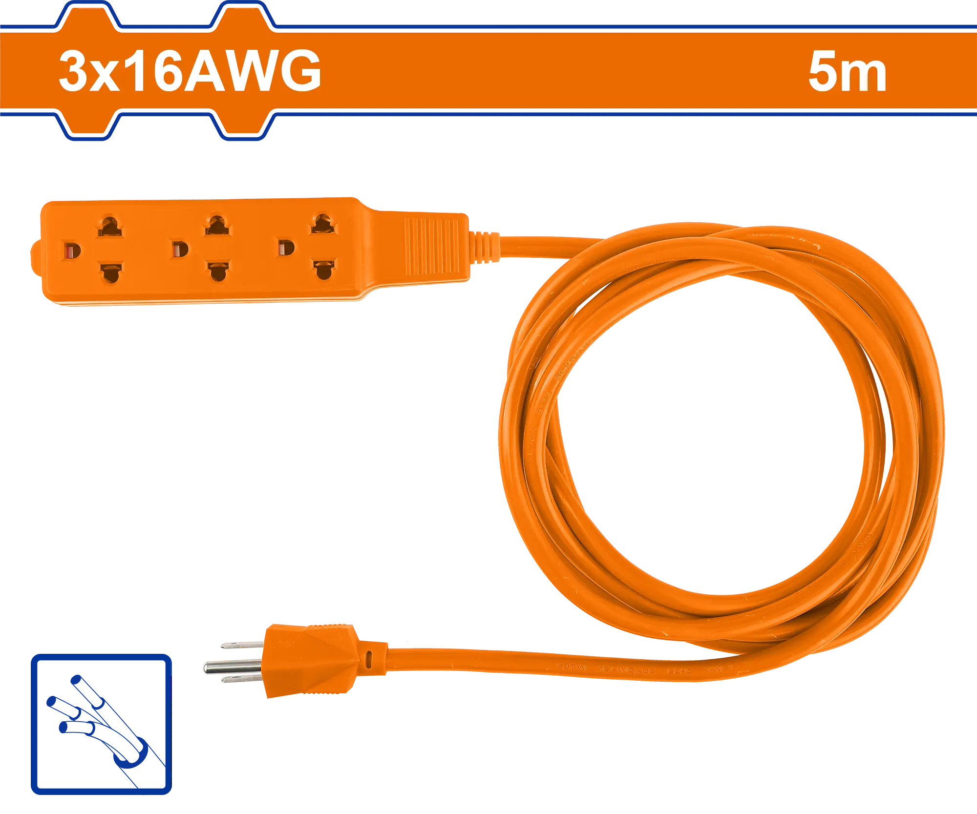 EXTENSION 3X16 -5MTS NARANJA 3 SERVICIOS TOMA WADFOW