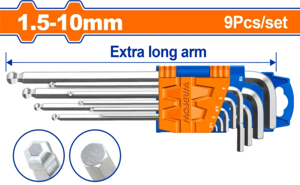 JUEGO LLAVE HEXAGONAL PUNTO DE BOLA (L) 9PCS WADFOW.