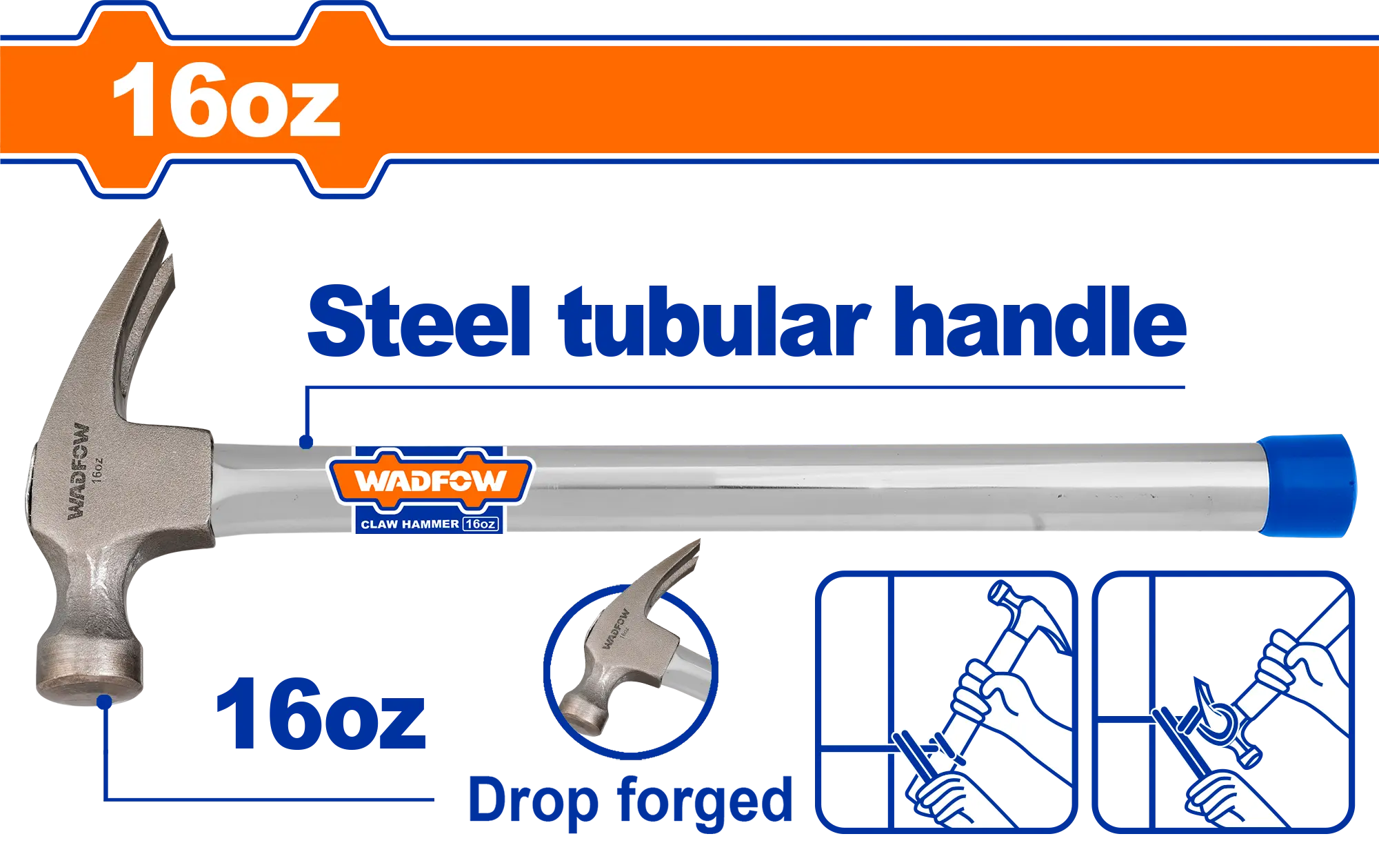 MARTILLO DE UÑA 16OZ MANGO METALICO WADFOW
