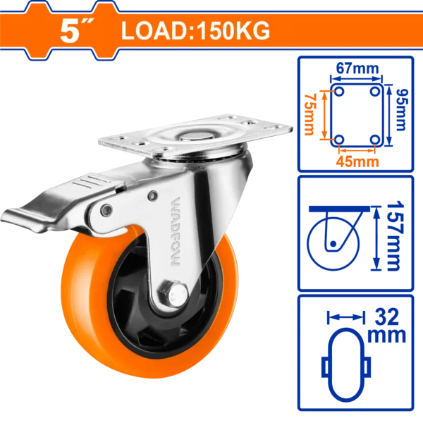 GARRUCHA GIRATORIA NARANJA CON FRENO 5" 150KG WADFOW