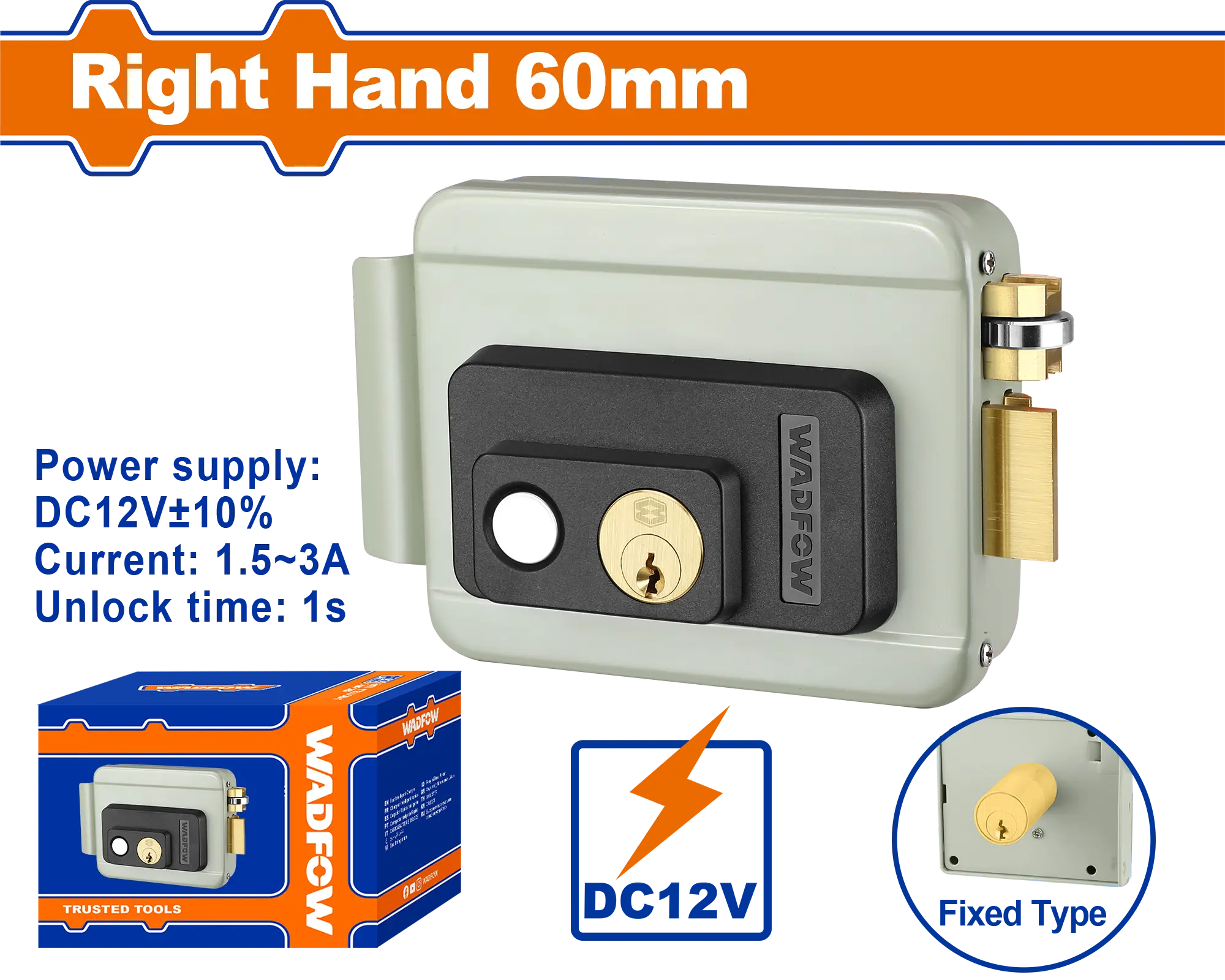 CERRADURA ELECTRICA DERECHA CILINDRO FIJO 60MM WADFOW