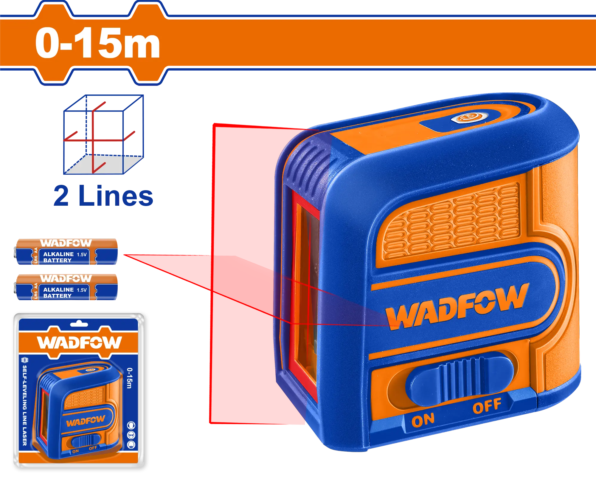 LASER DE LINEA AUTONIVELANTE LUZ ROJA 2 LINEAS 15M WADFOW
