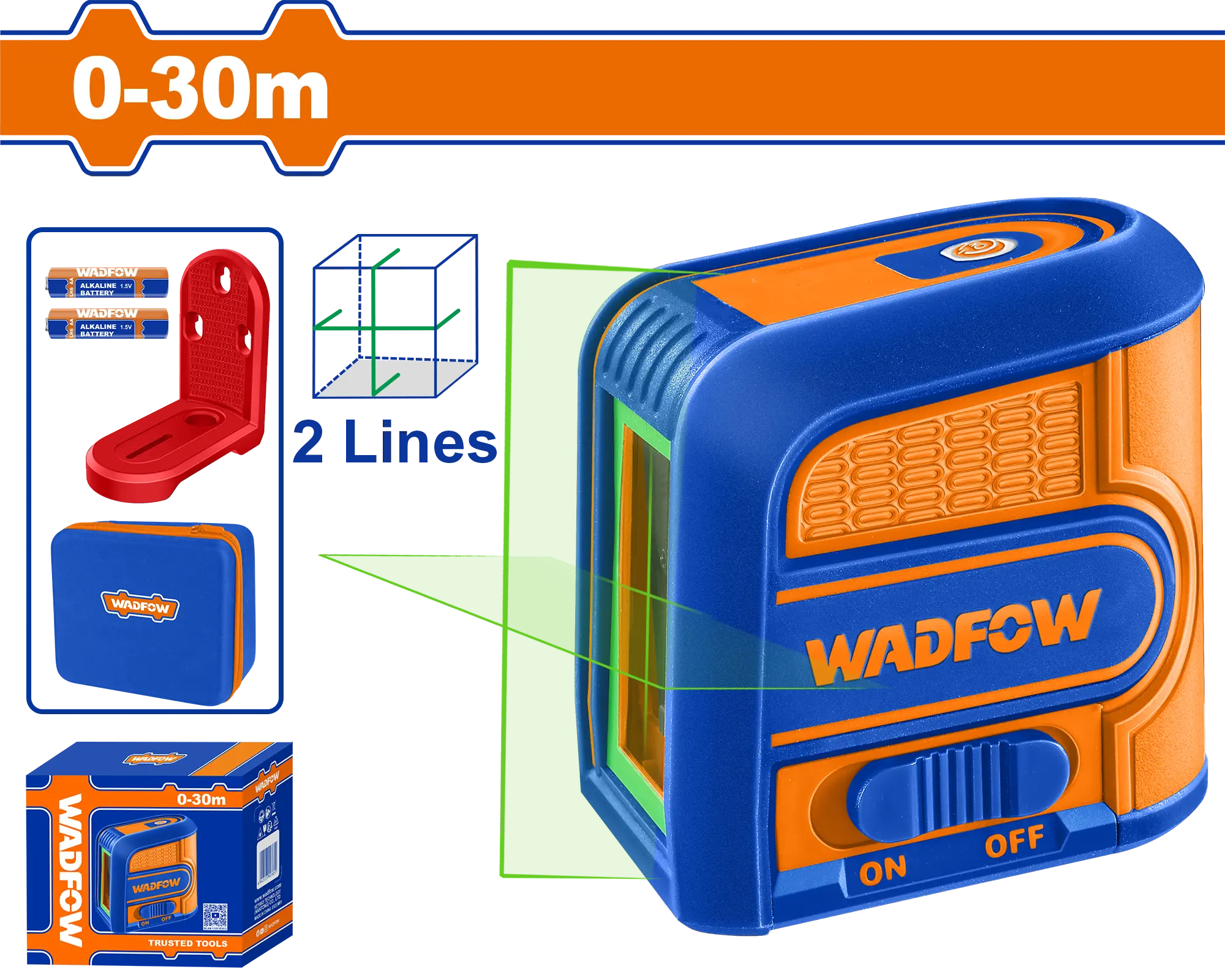 LASER DE LINEA AUTONIVELANTE LUZ VERDE 2 LINEAS 30M WADFOW