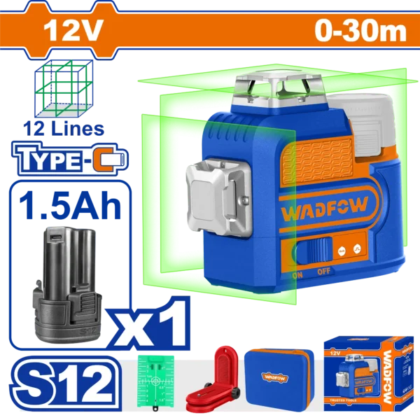 LASER DE LINEA AUTONIVELANTE LUZ VERDE 2 LINEAS 3D 12V WADFOW