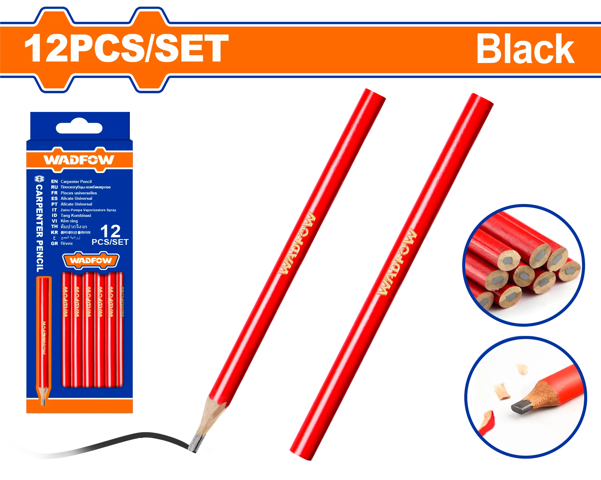 JUEGO DE 12 LAPICES DE CARPINTERO COLOR NEGRO WADFOW