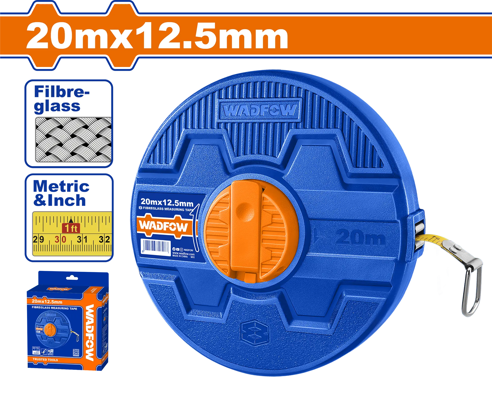 CINTA METRICA 20M FIBRA VIDRIO WADFOW