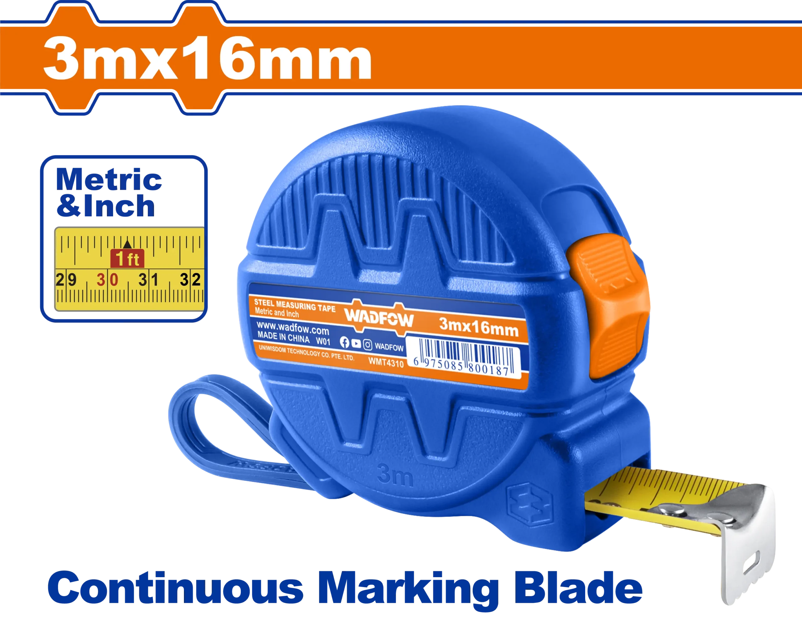 FLEXOMETRO DE 3MX16MM PLASTICO WADFOW.