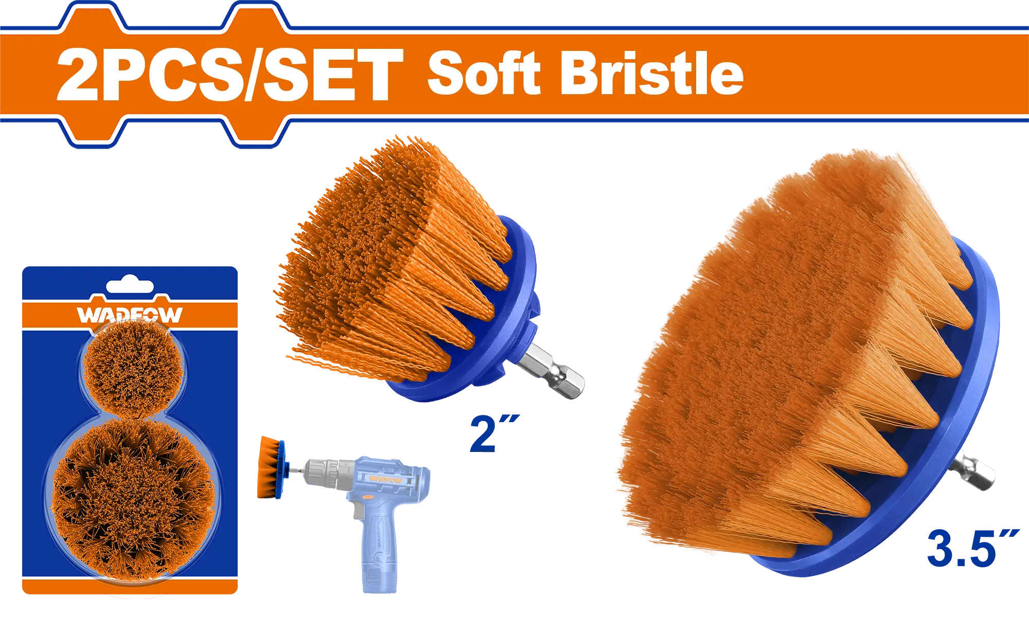 CEPILLOS REDONDO DE CERDAS SUAVES 2PCS 1/4" P/TALADRO WADFOW