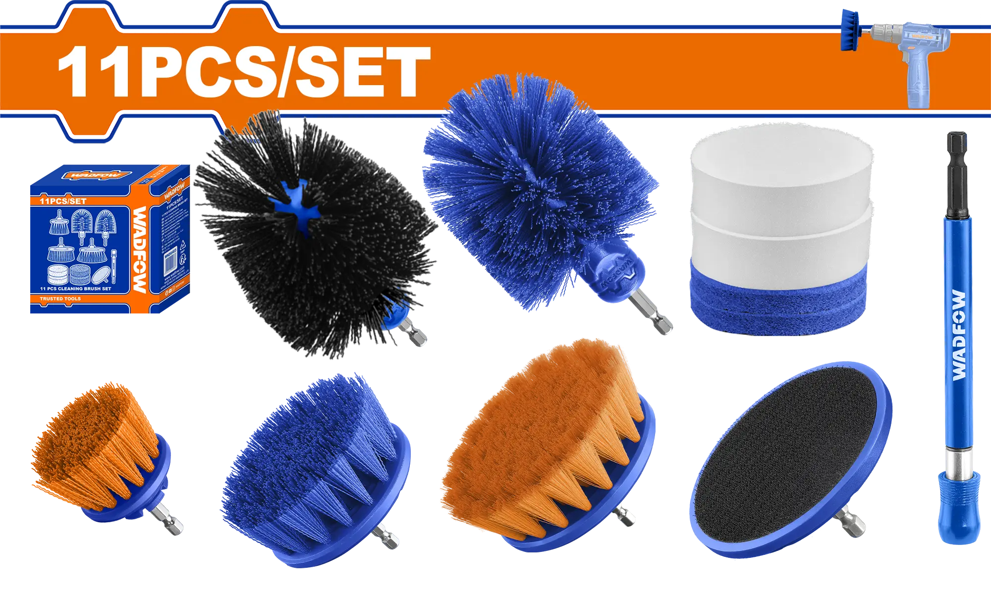 JUEGO DE CEPILLOS 11PCS 1/4" P/TALADRO WADFOW