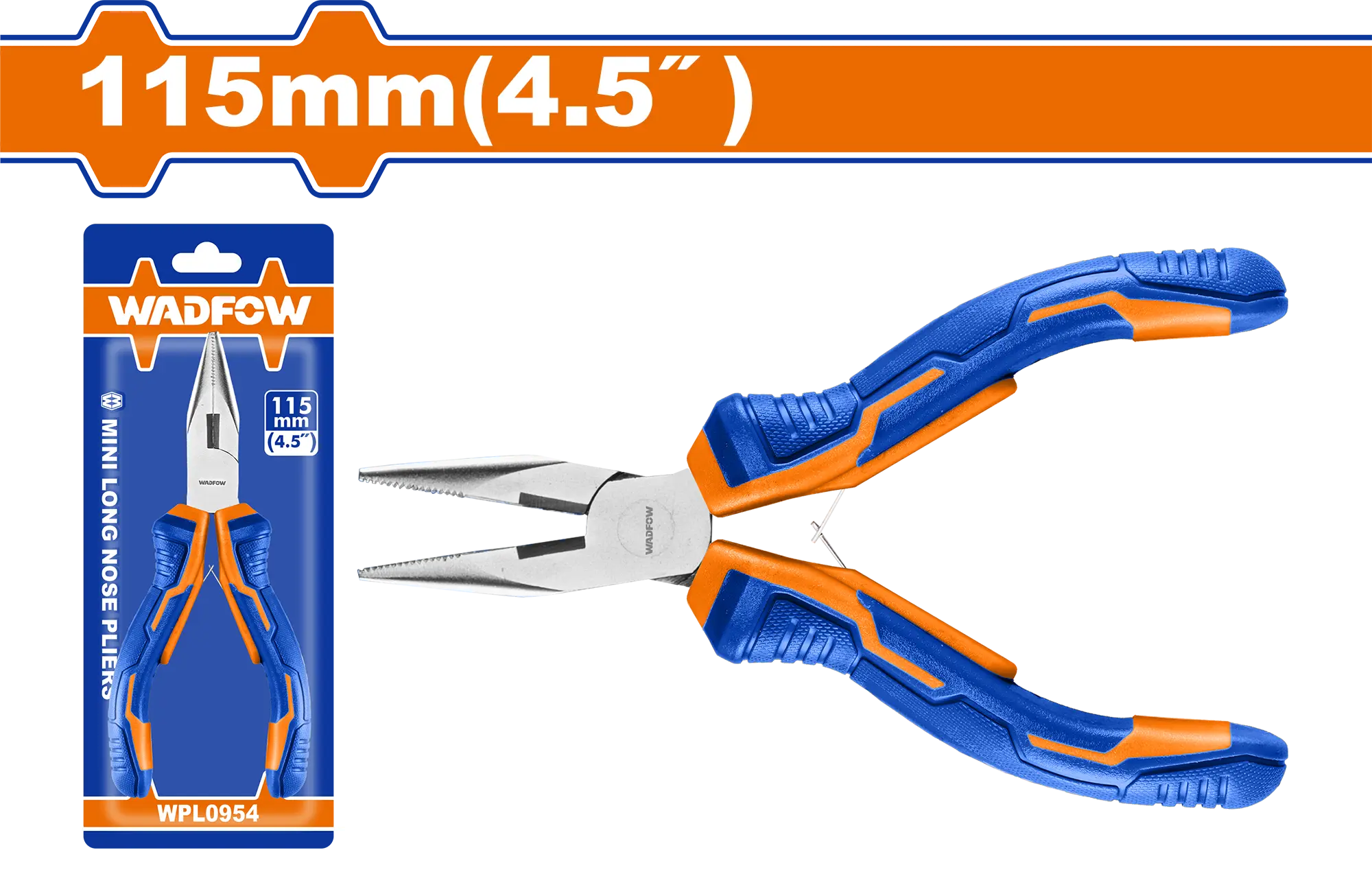 PINZA MINI PUNTA LARGA 4,5"" C/CORTA CABLE WADFOW