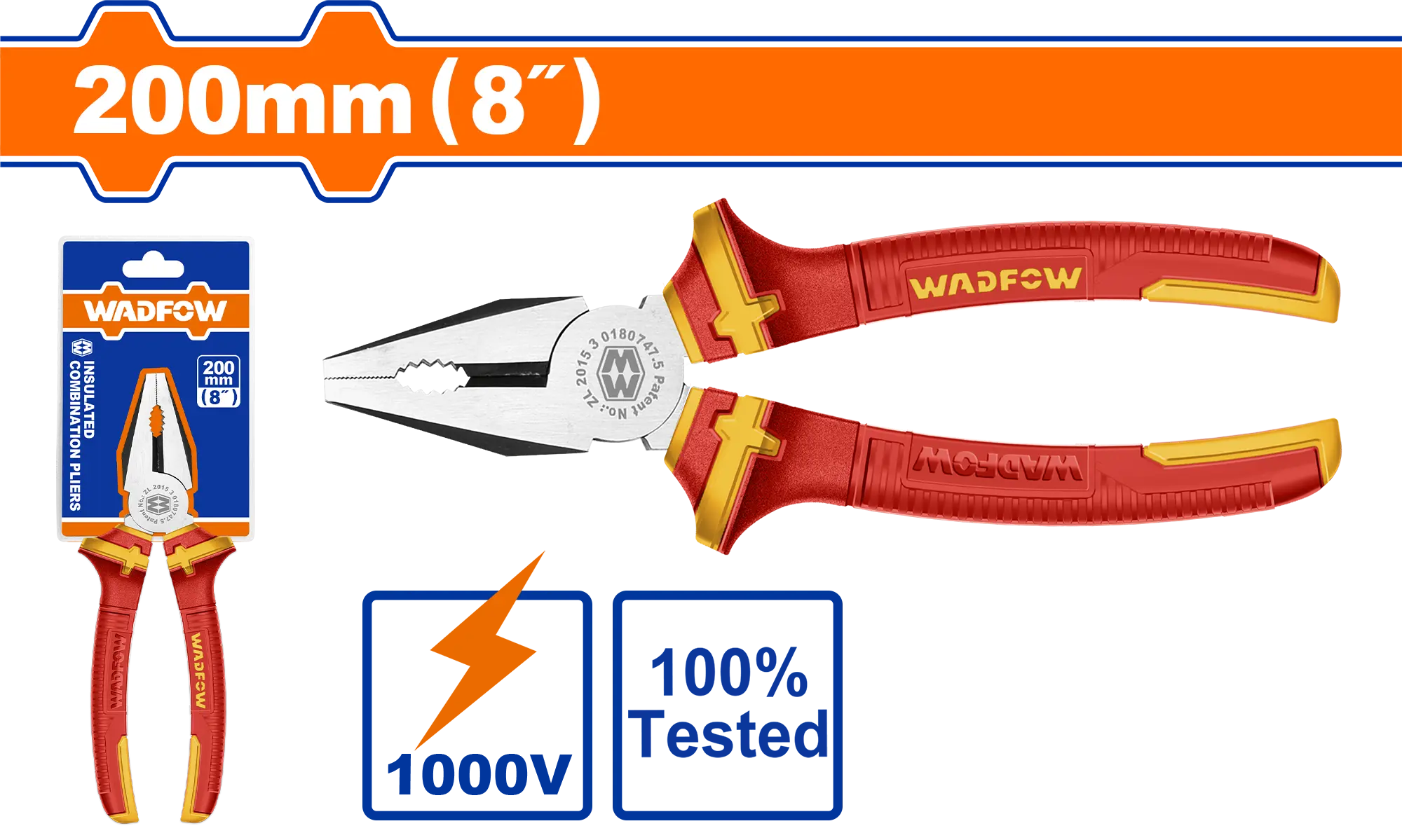 ALICATE AISLADO ELECTRICISTA DE 8" 1000V WADFOW