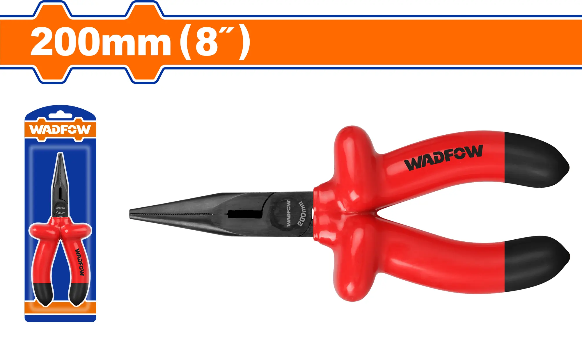 PINZA PUNTA LARGA AISLADO ELECTRICISTA 8" 1000V R/N WADFOW