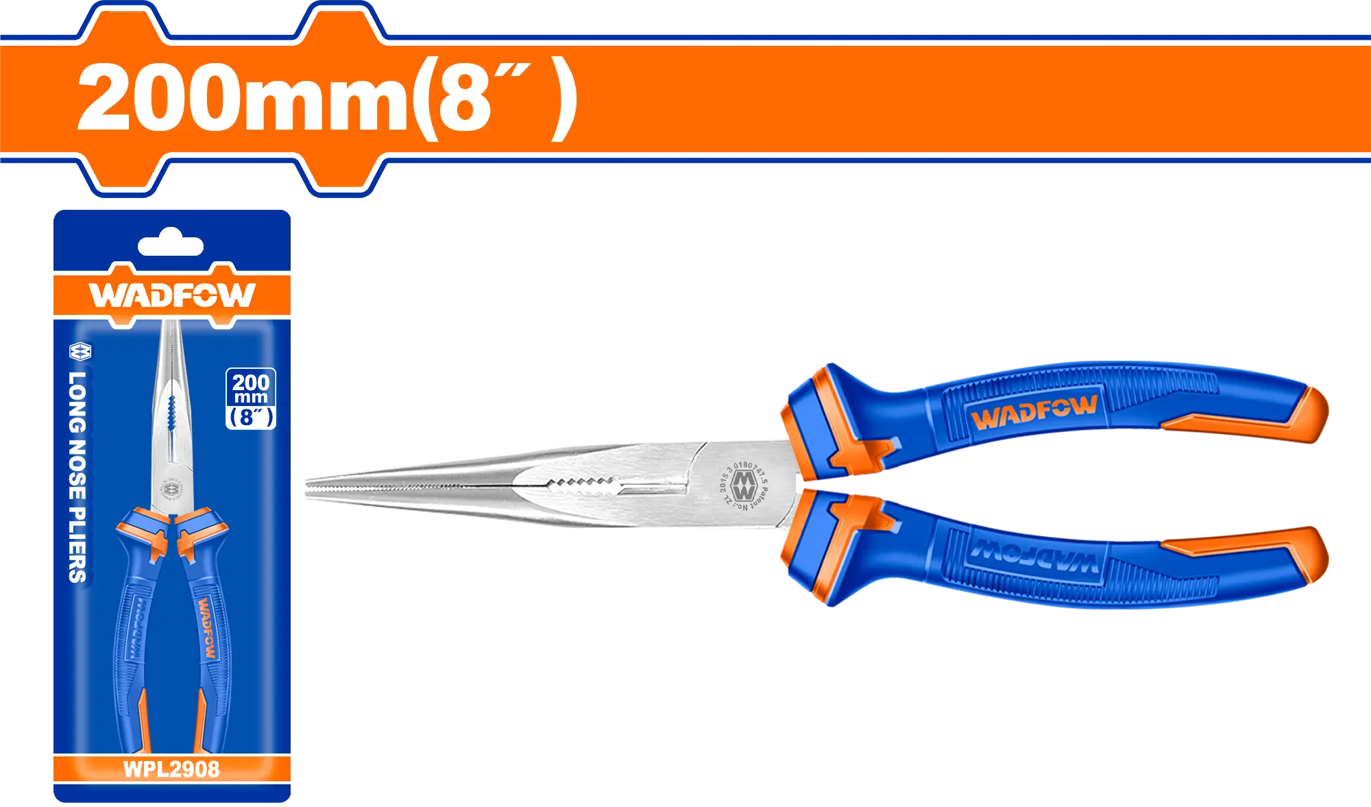 PINZA PUNTA LARGA DE 8""/200MM AZUL WADFOW