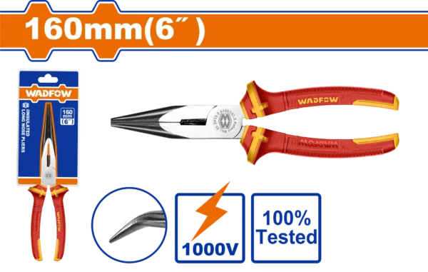 PINZA PUNTA CURVA AISLADO ELECTRICISTA 6""1000V WADFOW