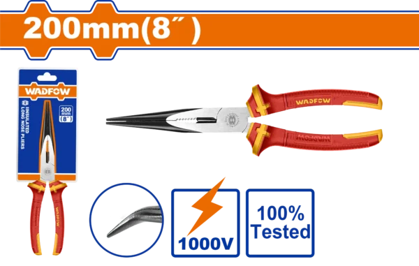 PINZA PUNTA CURVA AISLADO ELECTRICISTA 8""1000V WADFOW