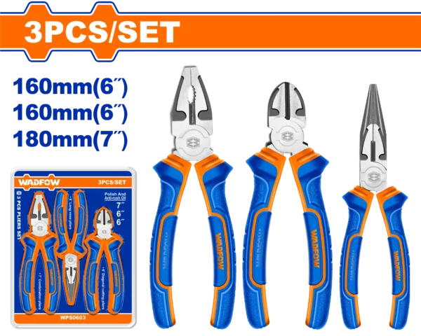JUEGO DE PINZA, ALICATE, dIAGONAL 6" DE 3 PIEZAS WADFOW