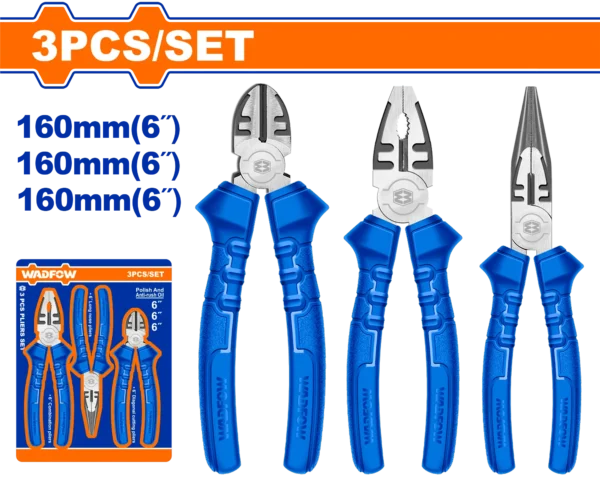 JUEGO DE 3 ALICATES AZUL 6" WADFOW