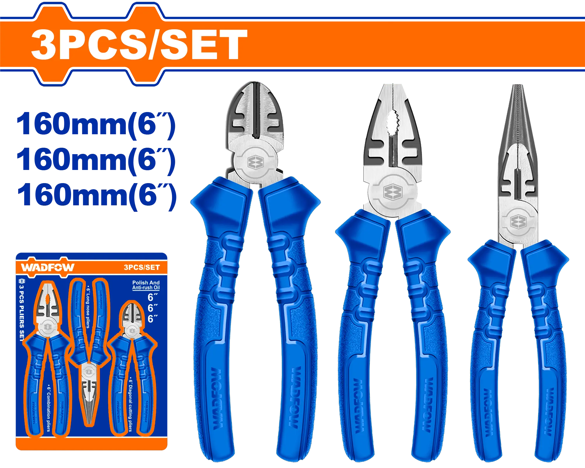 JUEGO DE 3 ALICATES AZUL 6" WADFOW