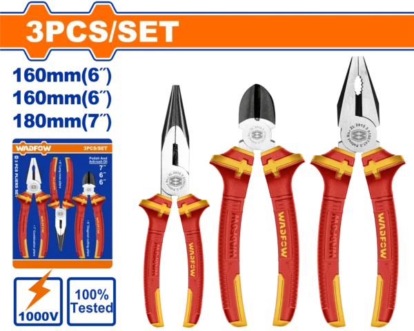 JUEGO DE ALICATE, PINZA, PELA, AISLADOS 3PCS 1000V WADFOW