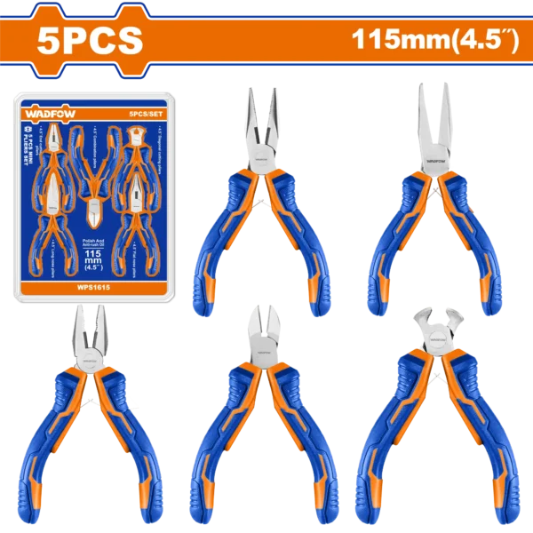 PINZAS JUEGO DE ALICATES PEQUEÑOS 5PCS MINI 4,5" WADFOW