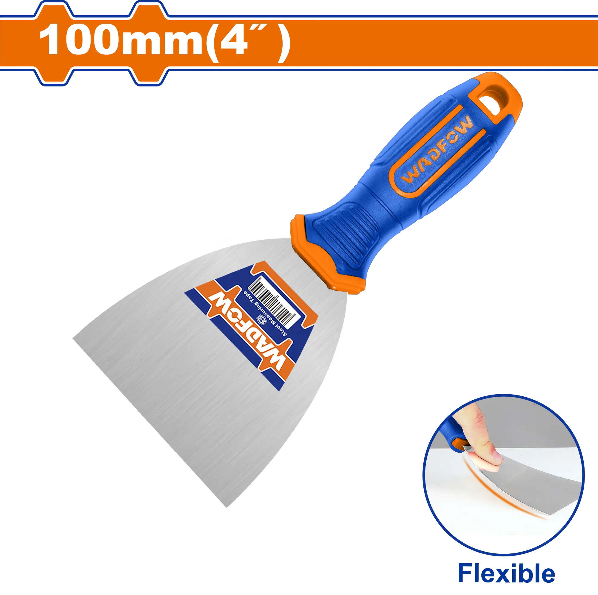 ESPATULA ACERO INOXIDABLE MANGO PLAS,BICOLOR 4"X100MM WADFOW.