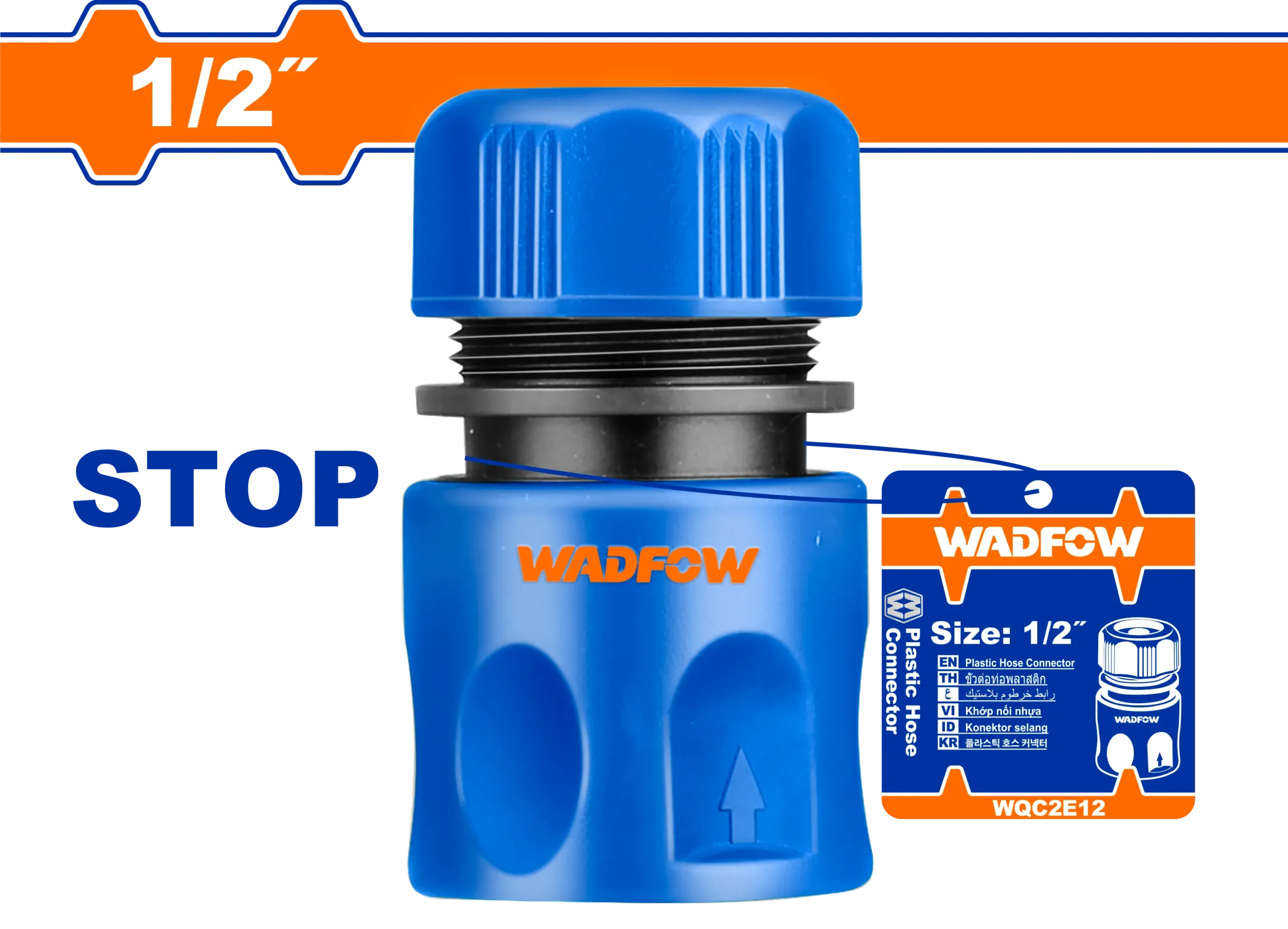 CONECTOR DE MANGUERA PLASTICO 1/2"" WADFOW