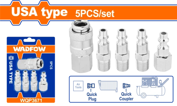 ACOPLE RAPIDO P/COMPRESOR 5 PCS X 1/4"" WADFOW