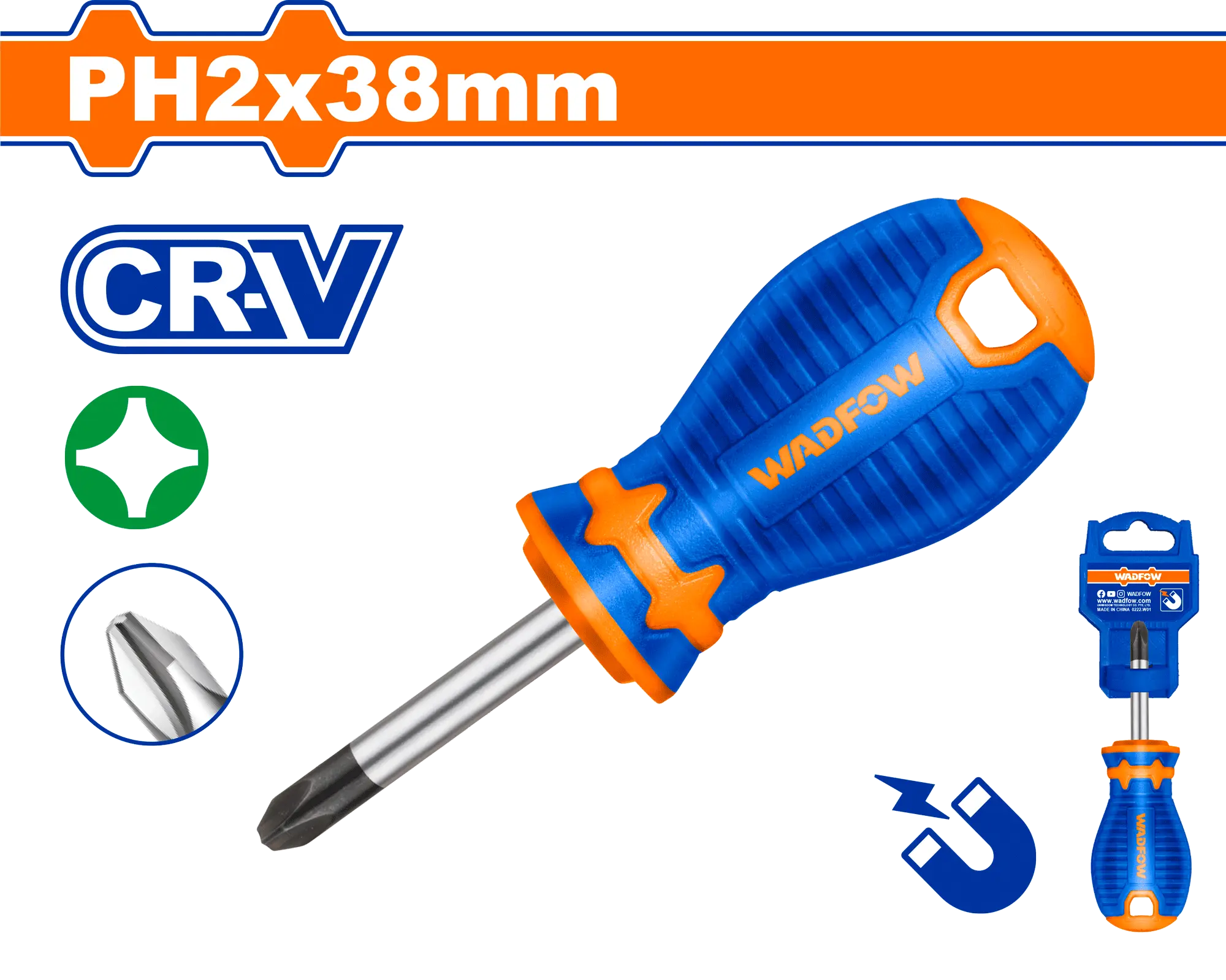 DESTORNILLADOR ESTRELLA 1/4" X 1.1/2" TOROMBOLO BICOLOR FUNDA PH2 WADFOW