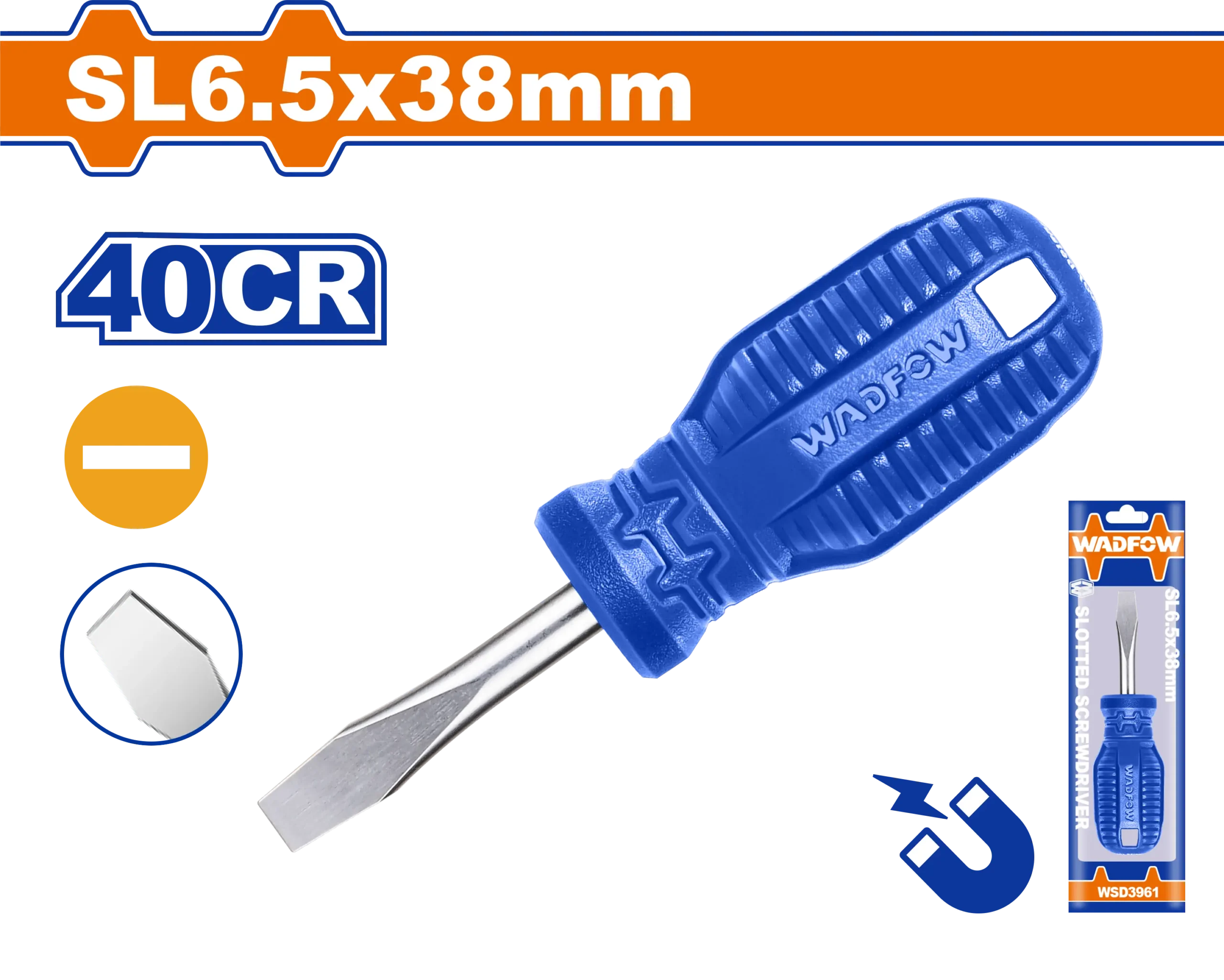 DESTORNILLADOR PLANO 1/4" X 1.1/2" TOROMBOLO AZUL FUNDA WADFOW.