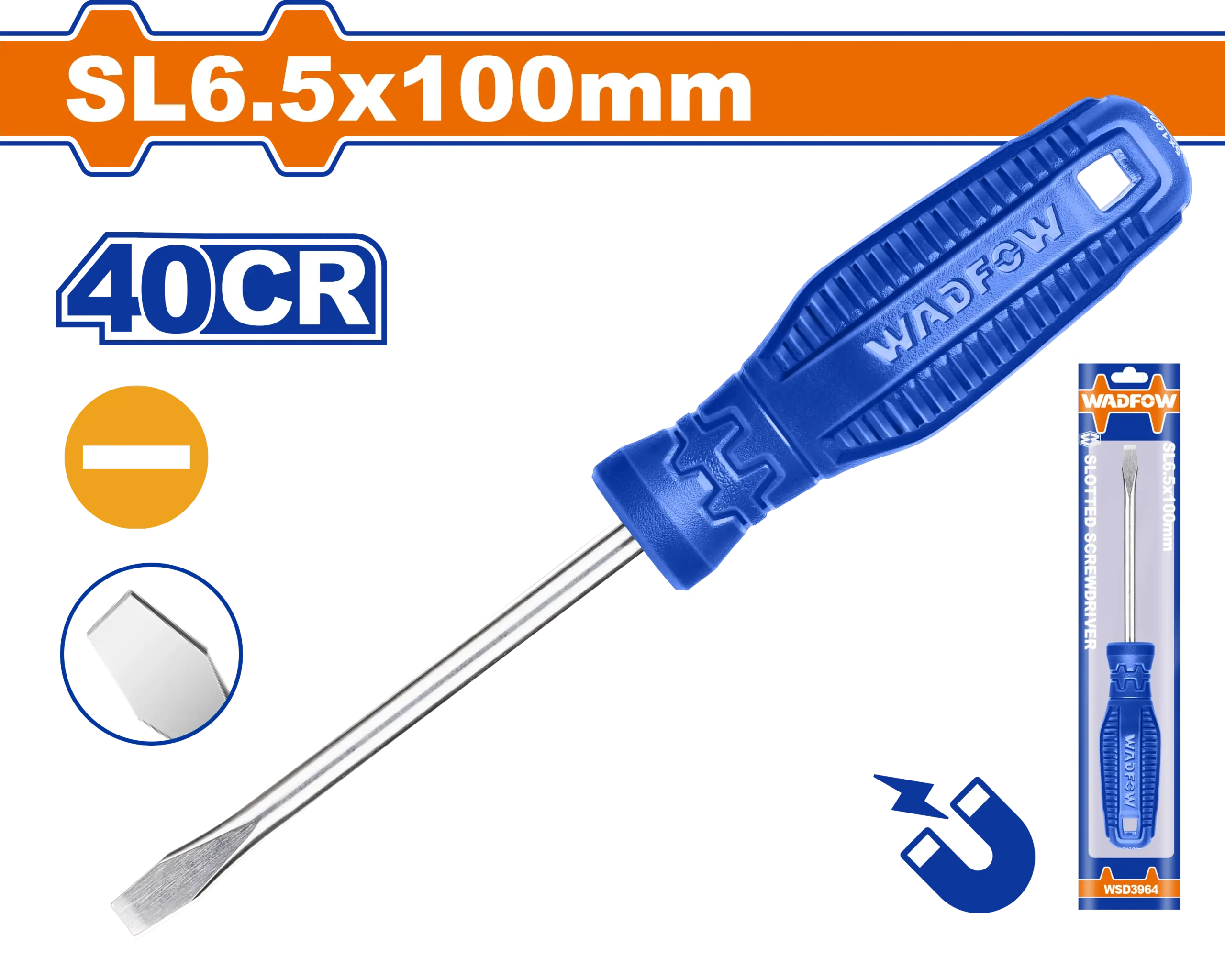 DESTORNILLADOR PLANO 1/4""X 4" AZUL FUNDA WADFOW