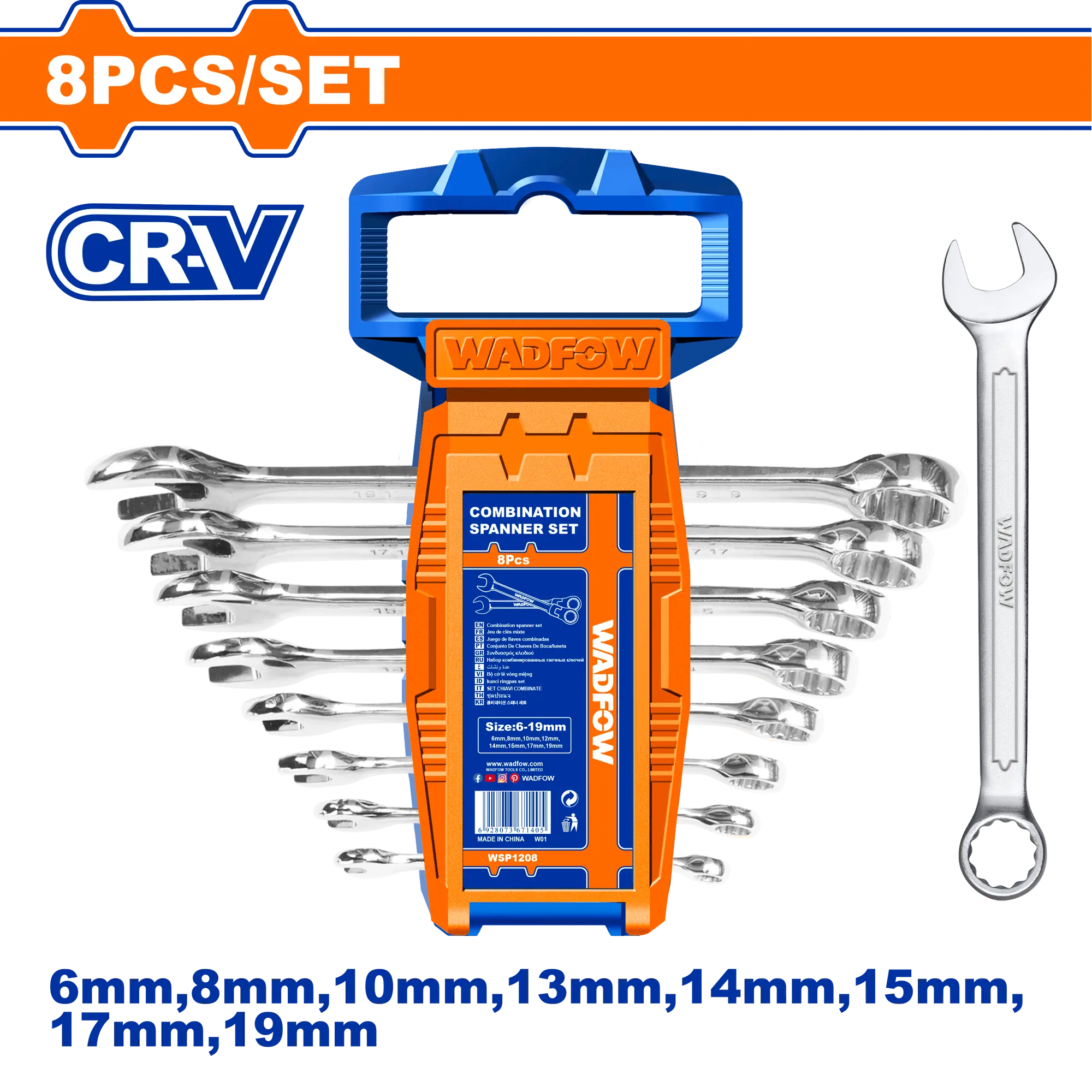 JUEGO DE LLAVES MIXTAS 8PCS DE 6 - 19MM ESTUCHE PLAS WADFOW
