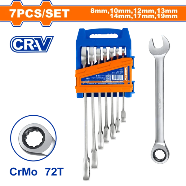 JUEGO DE LLAVES MIXTAS CON RACHET 7 PCS WADFOW