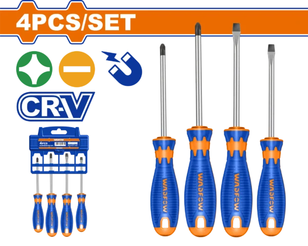 JUEGO DE DESTORNILLADORES DE 4 PIEZAS 1/4" X 4 ,3" BLIS BICOLOR WADFOW