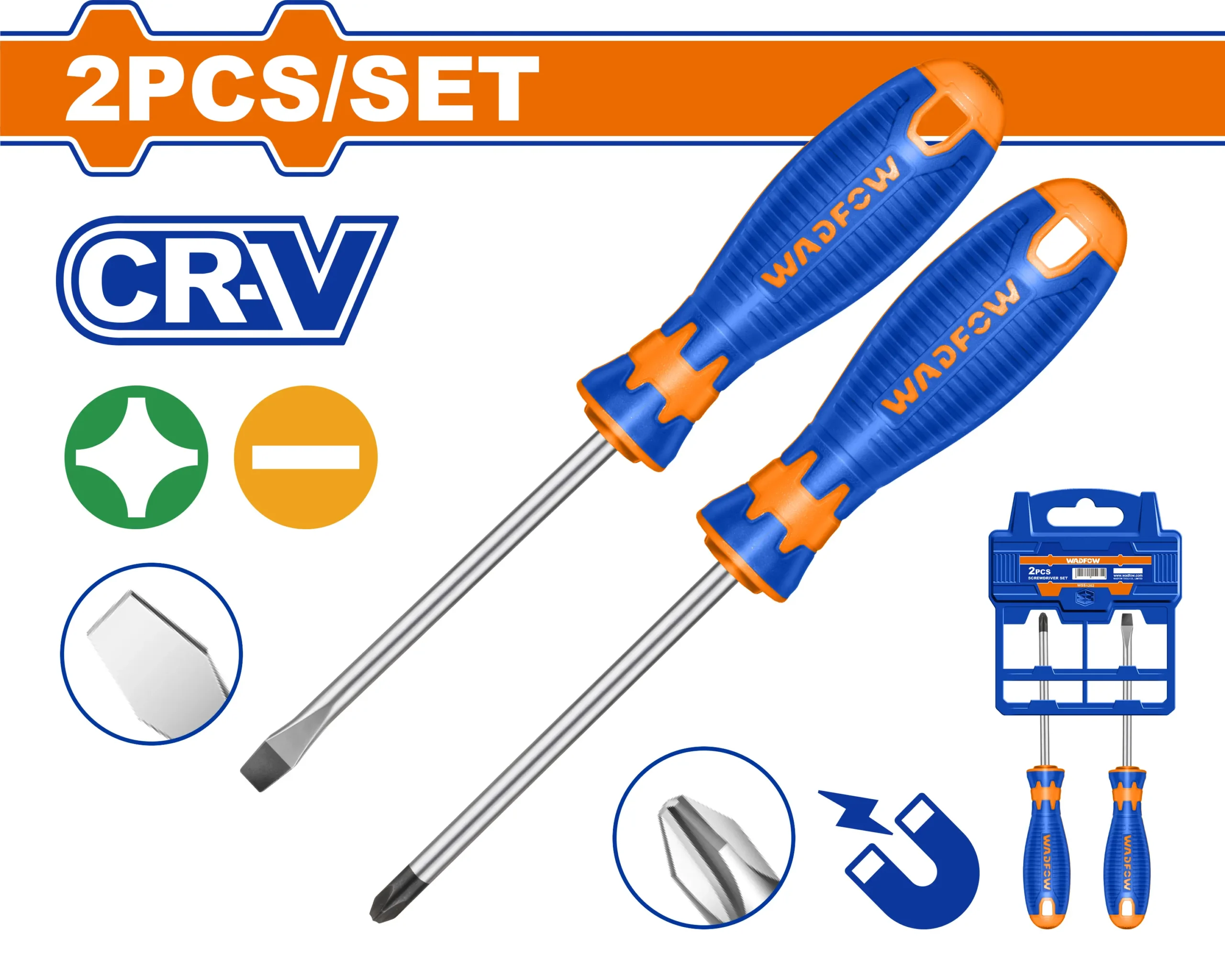 JUEGO DE DESTORNILLADORES DE 2 PIEZAS 1/4" X 4 ESTRE+PLA BLIS BICOLOR WADFOW
