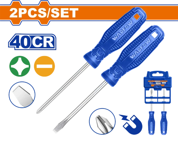 JUEGO DE DESTORNILLADORES DE 2 PIEZAS 1/4" X 4 ESTRE+PLA BLIS AZUL WADFOW