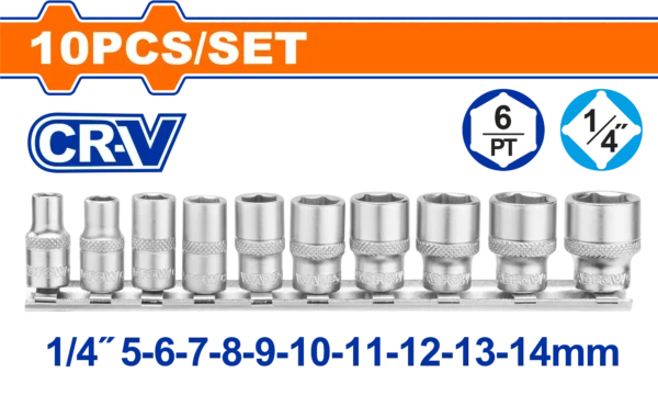 JUEGO DE DADOS 10PCS 1/4" WADFOW