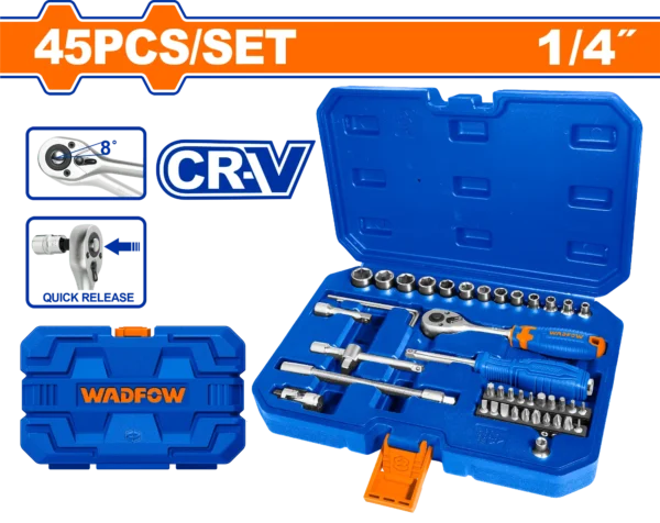 JUEGO DE DADOS 45PCS 1/4" WADFOW