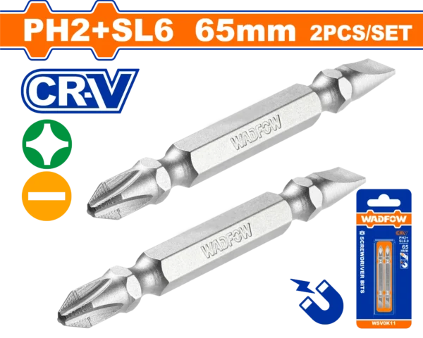 PUNTAS PARA DESTORNILLADOR MIXTAS SET DE 2 PCS PH2 + SL6 WADFOW