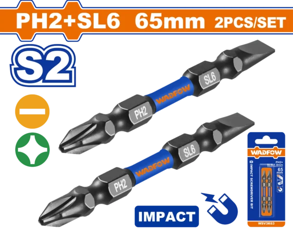 PUNTAS DE IMPACTO P/ DESTORNILLADOR MIXTAS PH2 CORTAS SET 2 PCSWADFOW