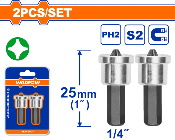 SET DE PUNTAS MAGNETICAS CON TOPE 25MM BLISTER X2 UND WADFOW