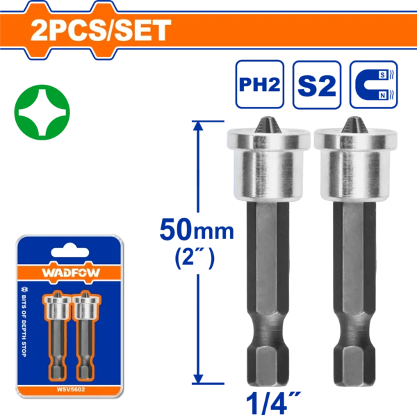 SET DE PUNTAS MAGNETICAS CON TOPE 50MM BLISTER X 2 UND WADFOW