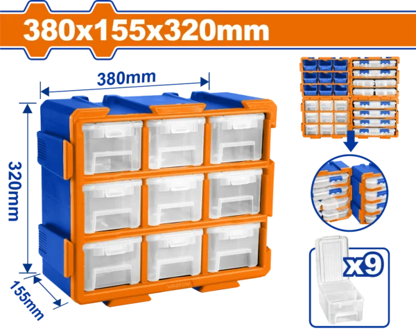 ORGANIZADOR MODULAR TRANSPARENTE 380X155X320MM CON GAVETAS WADFOW