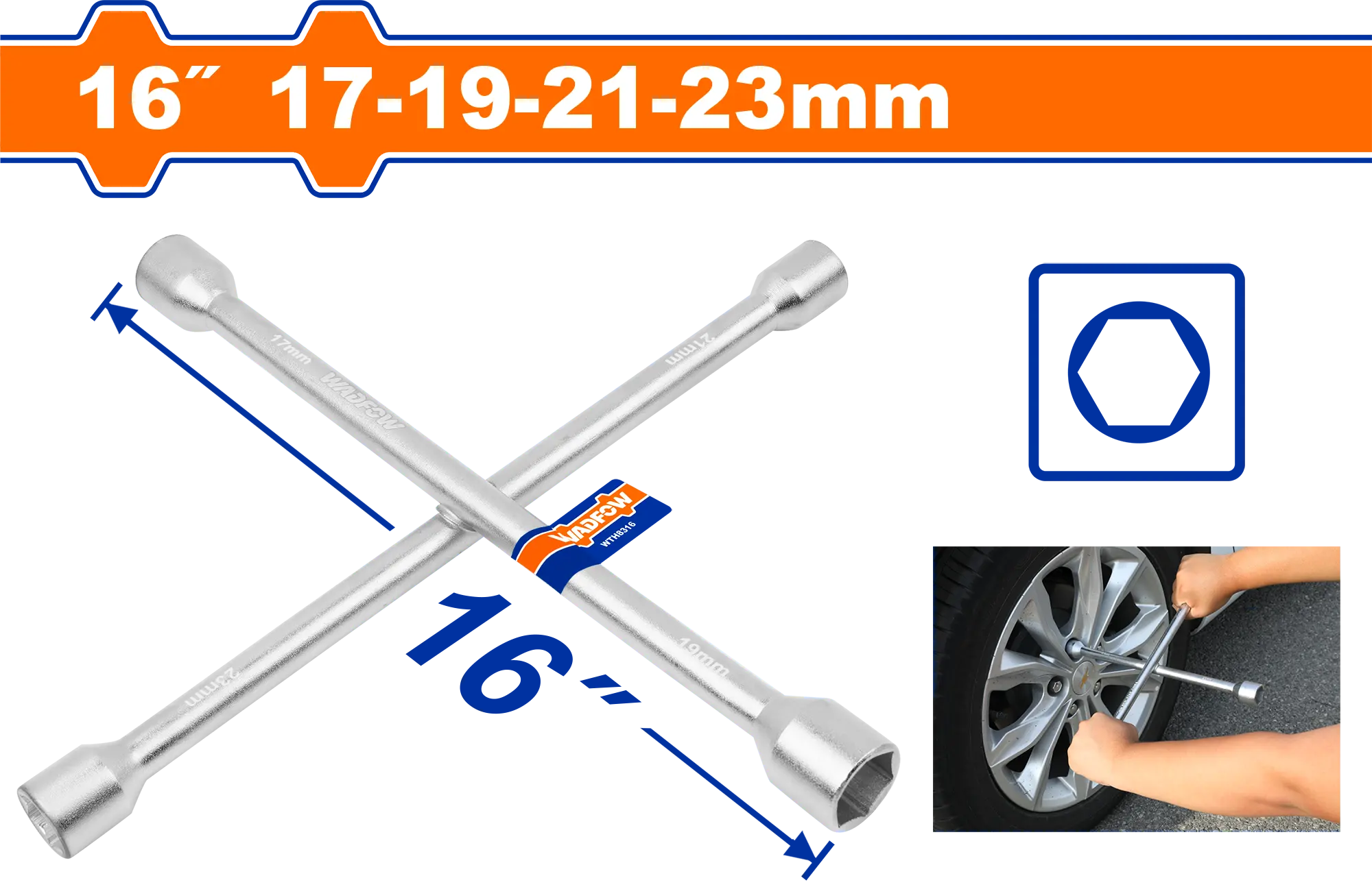 LLAVE RUEDA TIPO CRUZ 17-19-21-23MM X 1/2" WADFOW