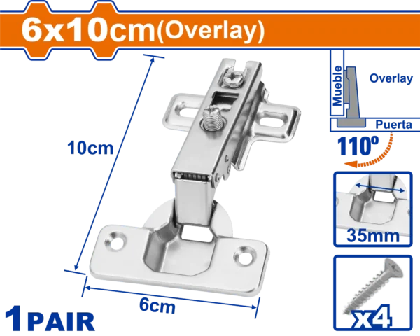 BISAGRAS DE GABINETE SUPERPUESTA 6X10CM WADFOW