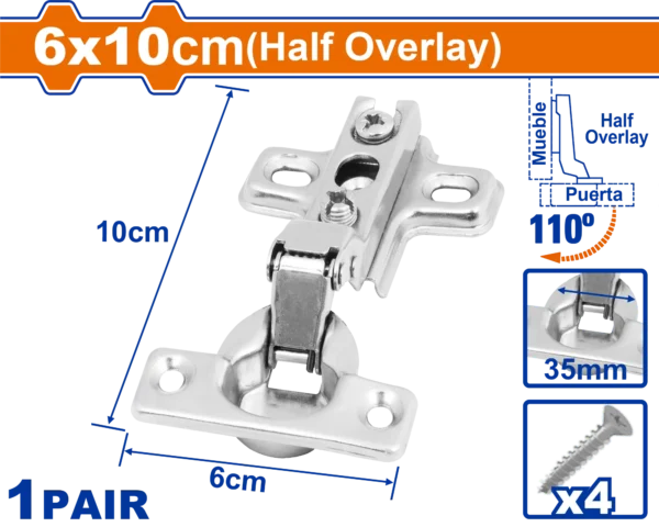 BISAGRAS DE GABINETE SEMI SUPERPUESTA 6X10CM WADFOW
